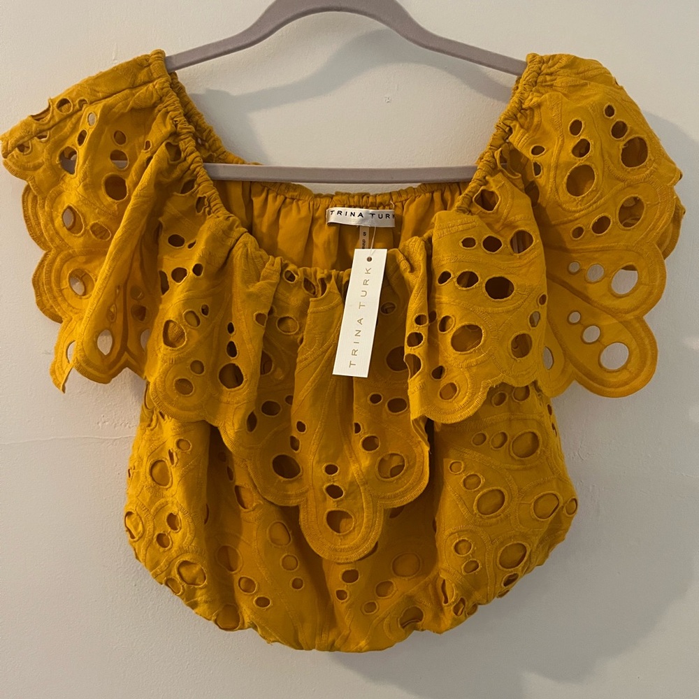 Trina Turk Mustard Yellow Eyelet Women's Top